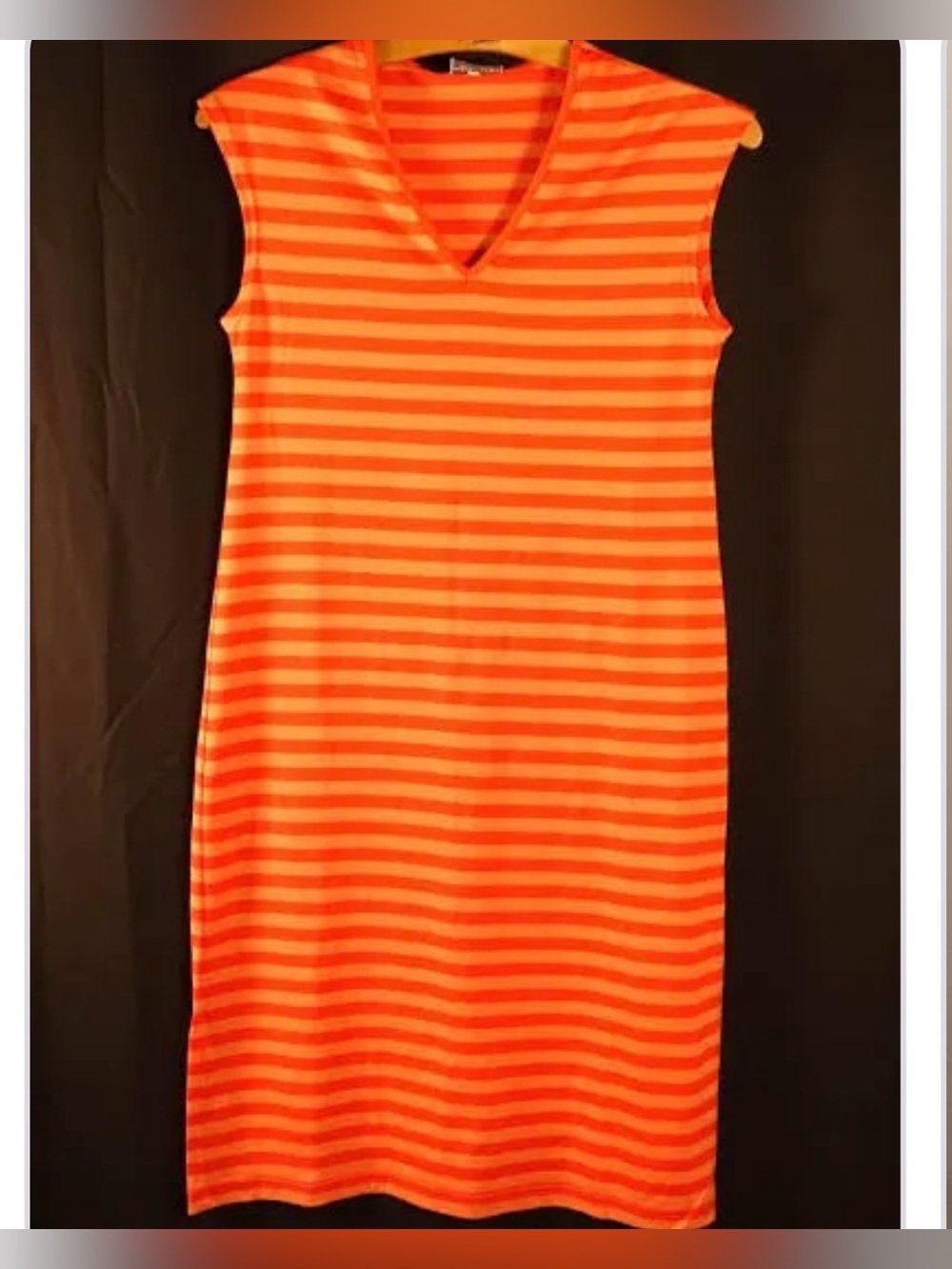 Marimekko VINTAGE Orange Striped V‑Neck Sleeveless Dress, XXS